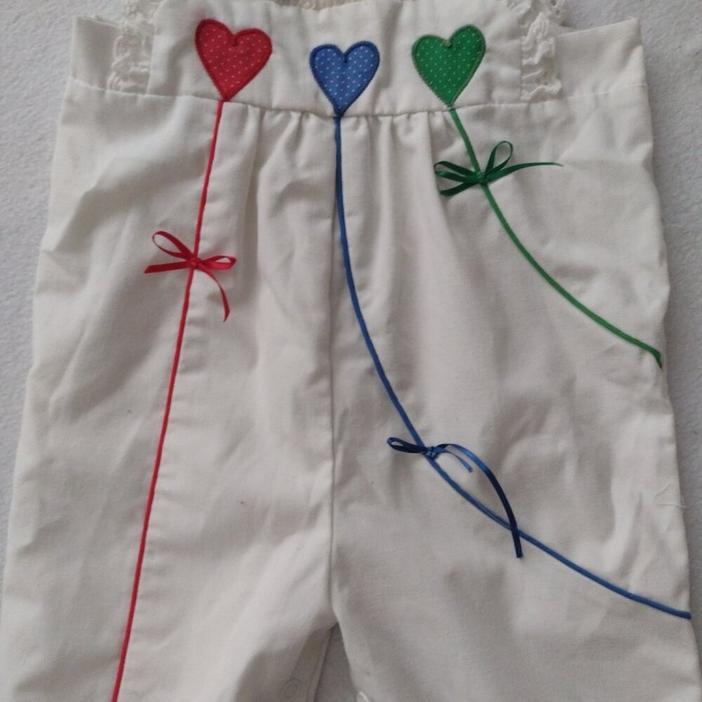 Vintage Heart Balloon Embroidered Onesies 12M Cute Cotton Blend Outfit - Picture 4 of 9
